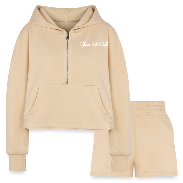 GFC Cropped Hoodie & Jogger Short Set - nude